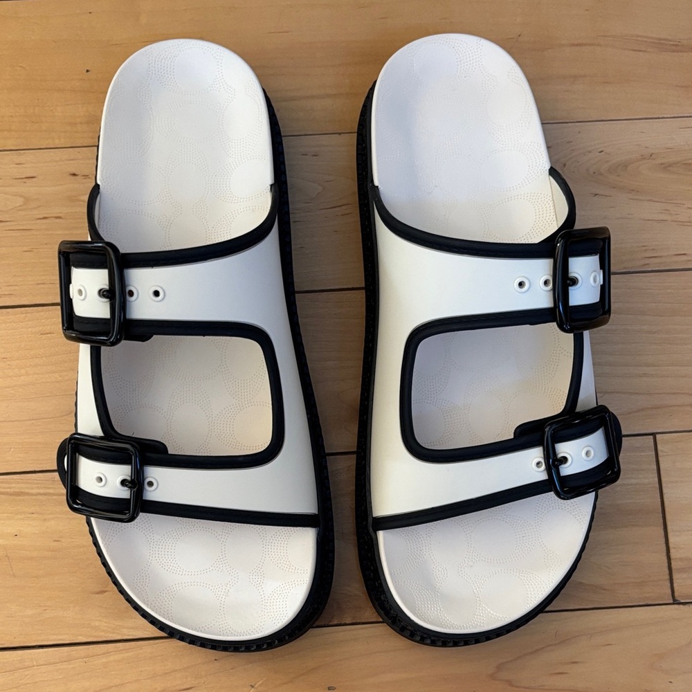 Coach Women's Black and White Buckle Sandals - Picture 6 of 9